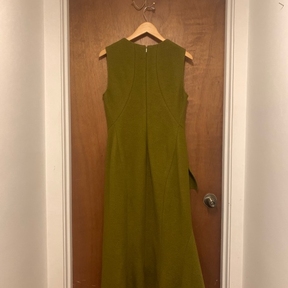 HUGO BOSS Runway wool boucle military green asymmetrical dress - size US 10 - Picture 5 of 13